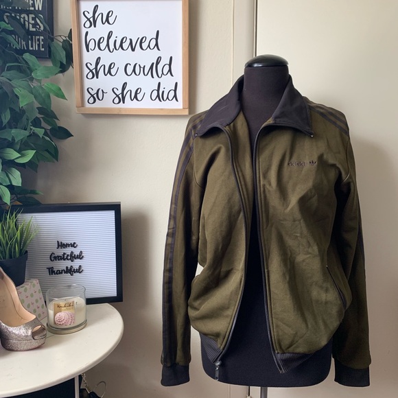 adidas Jackets & Blazers - Retro Adidas 3 Striped Olive Green Track Jacket